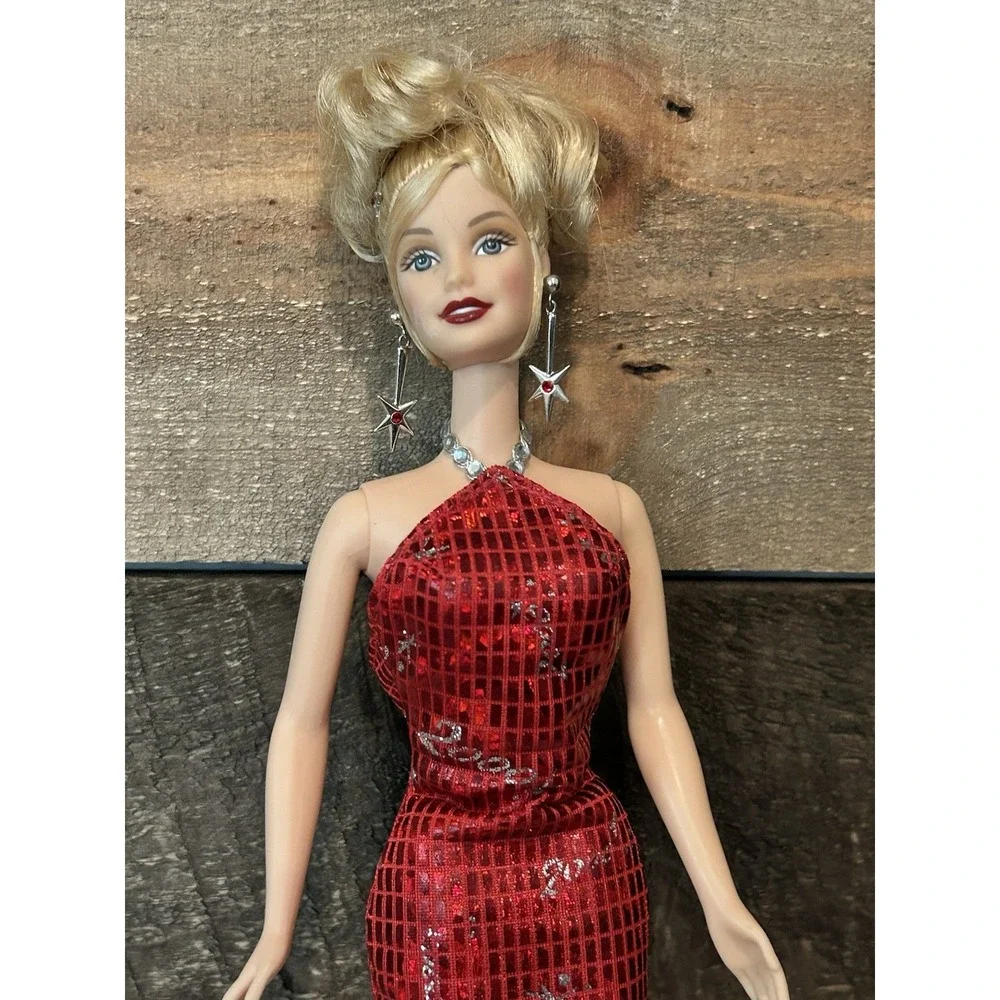 Holiday Celebration Barbie Doll Red Gown Metallic Star Dress Blonde Updo Vintage